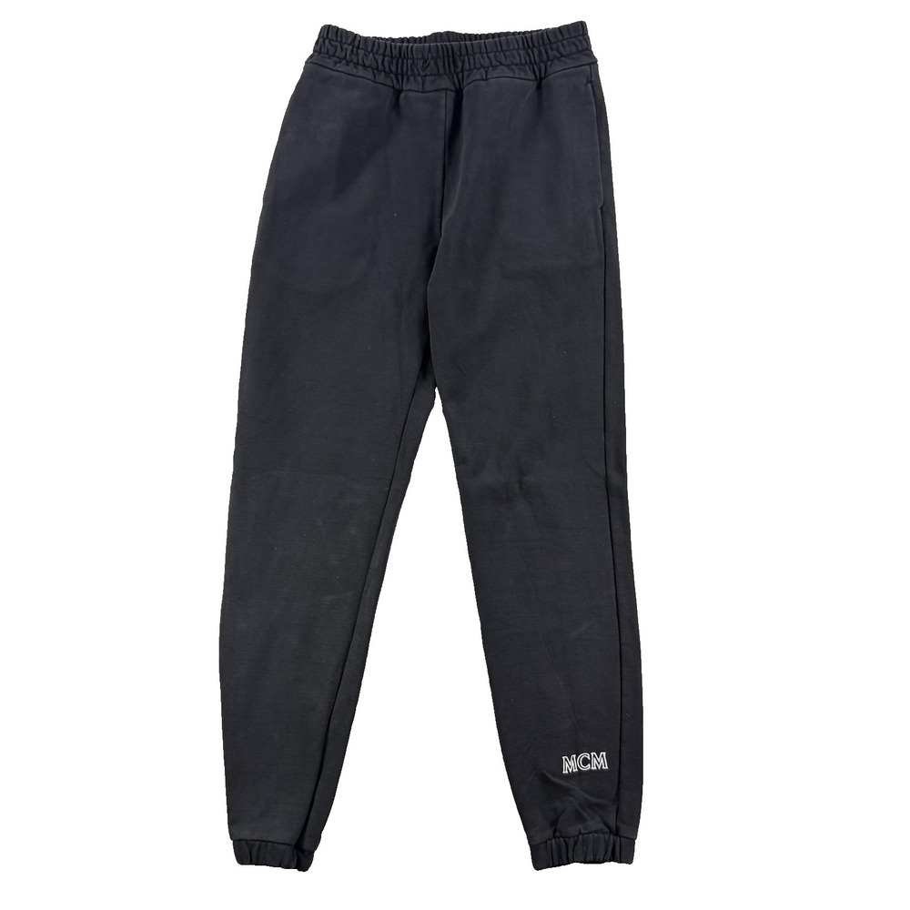 MCM Sweatpants Mens Medium Black French Terry Joggers Logo Elastic Cuff Pockets